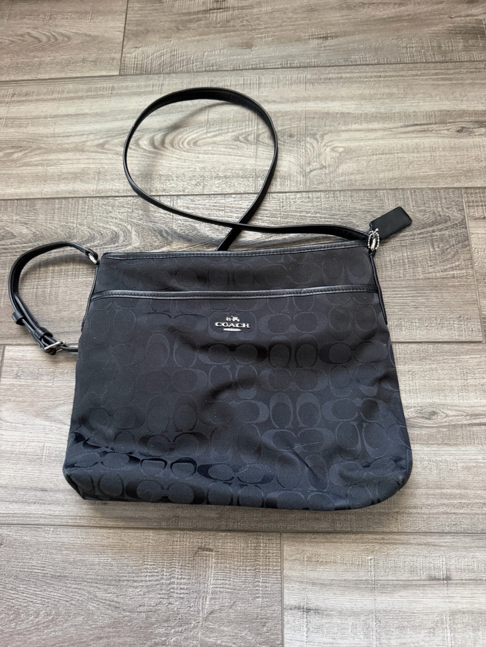 Coach Black Signature Messenger Bag with Silver Hardware